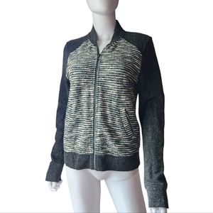 NWOT Lucky Brand Mixed Knit Marled Zip Up Bomber Jacket